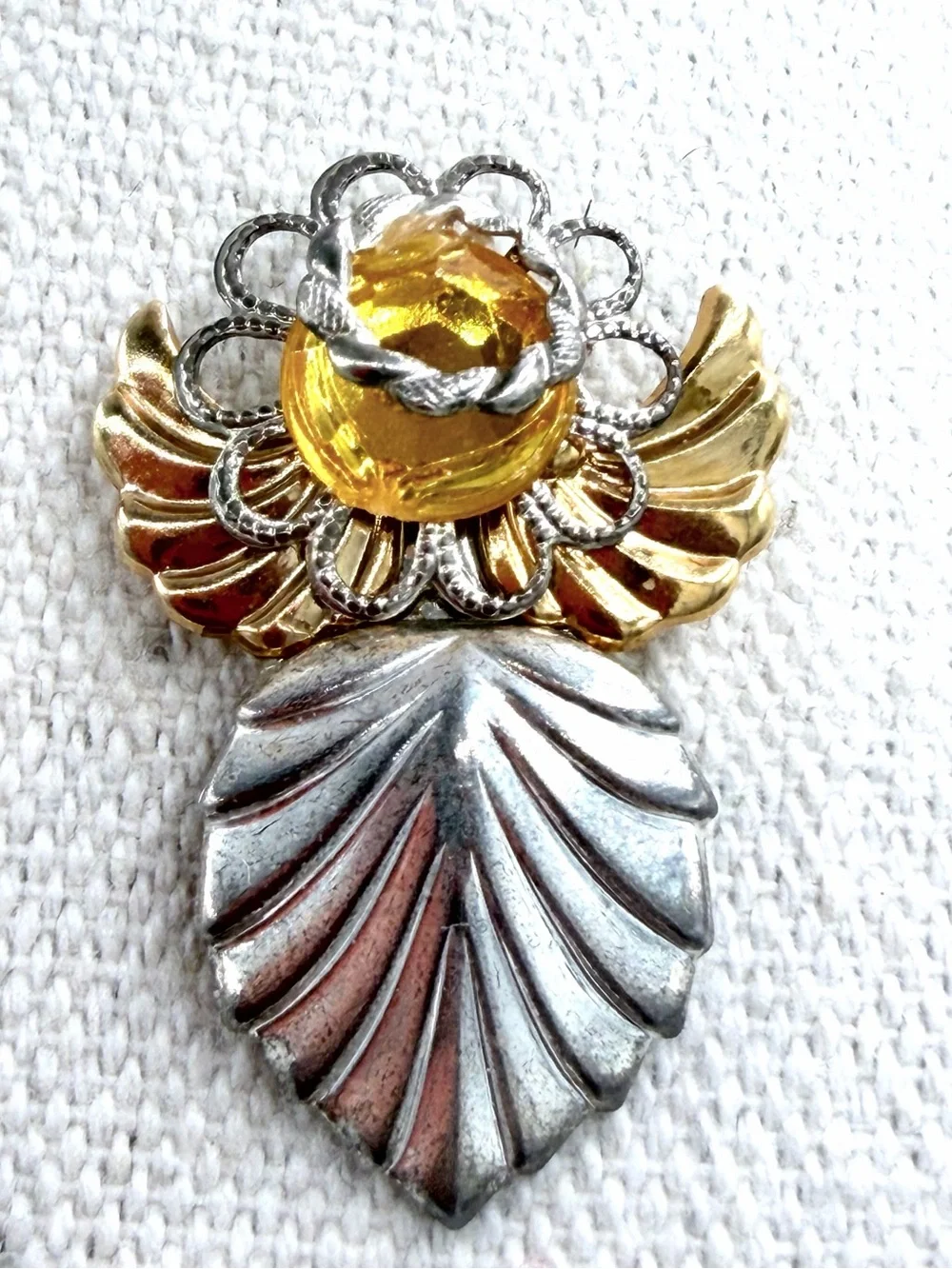 Citrine Yellow Faceted Crystal Rhinestone Gold Halo Angel Pin Brooch November